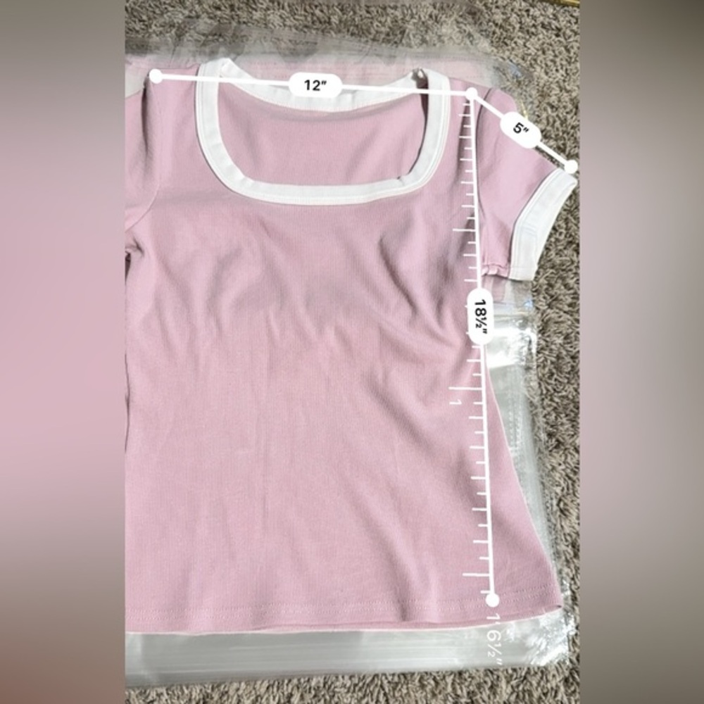 U Neck Short Sleeve Color Block Slim Fit Ribbed Knit Basic Tee | NWT | S - Picture 7 of 9